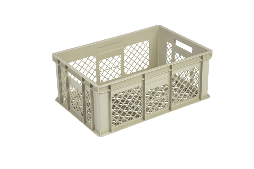 EN Stacking bin Gold 47l - 600x400x240mm - perforated sides and reinforced perforated bottom 