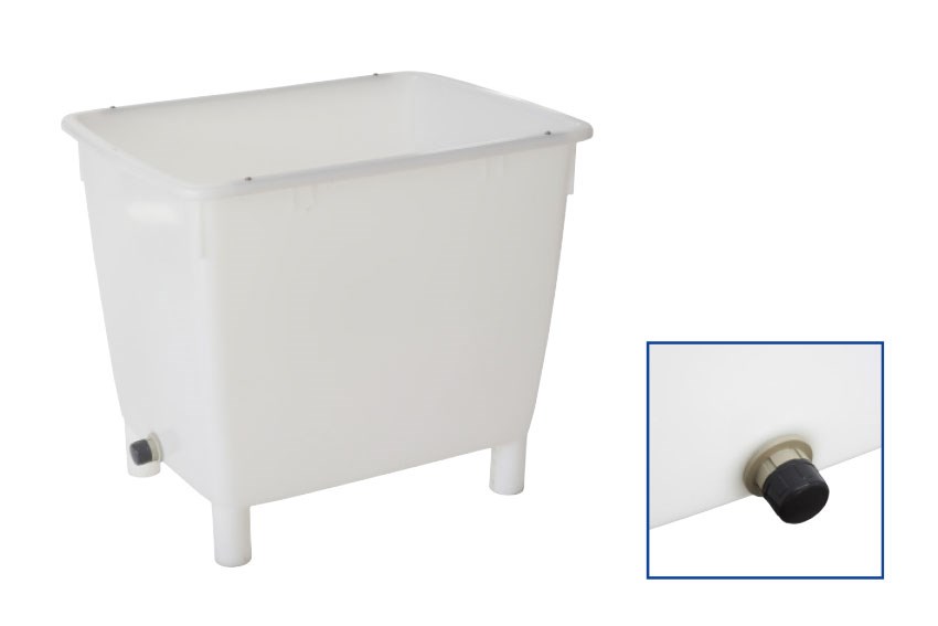 Bac de grand volume 210l HNC-0001 + bouchon HNC-9002 monté sur le côté L=605mm 