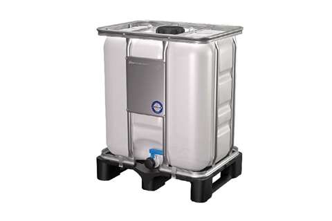 300l IBC un certifie - 800x600x1000mm - palette plastique - ouv. remplis. ø150mm