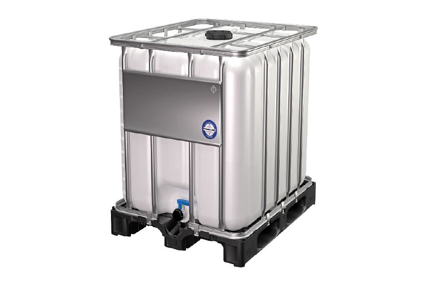 Conteneur IBC 600l - 1200x800x1013mm - palette plastique - ouv. remplis. ø150mm 