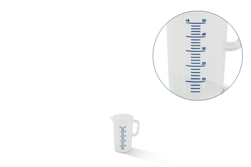 Graduated measuring cup - 50 ml - blue raised scale 