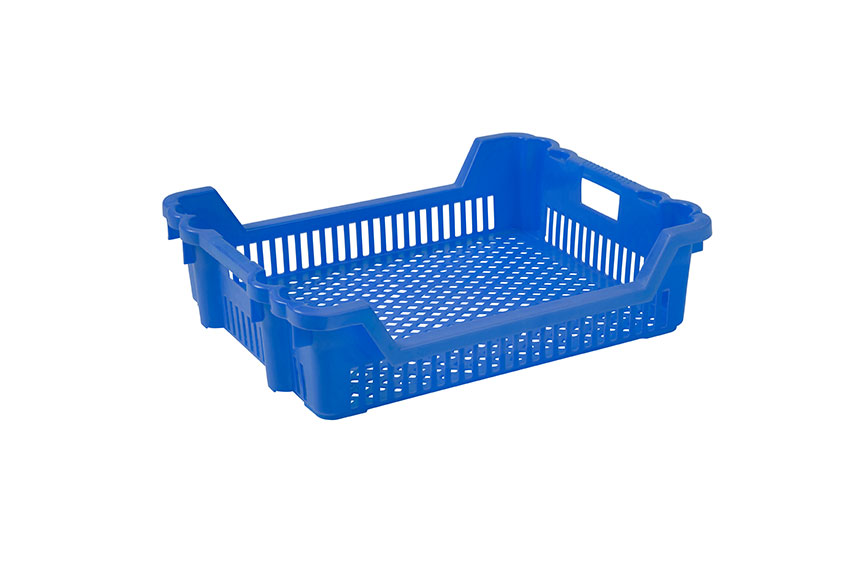 Nestable and stackable crate 33l - 625x500x165/85mm - perforated sides and bottom - 2 open handles 