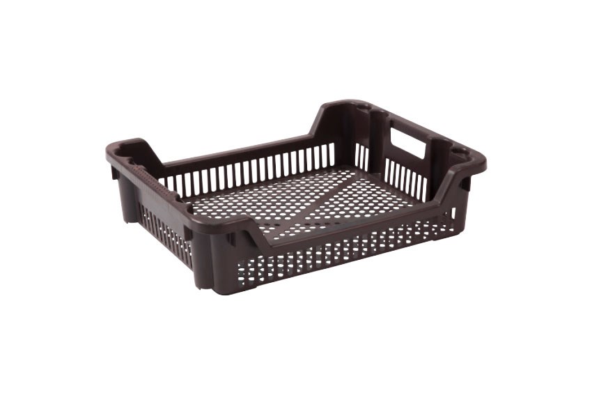Nestable and stackable crate 33l - 625x500x165/85mm - perforated sides and bottom - 2 open handles 
