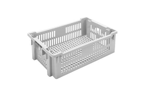 Nestable and stackable crate 30l - 600x400x200mm - perforated sides and bottom - closed handles