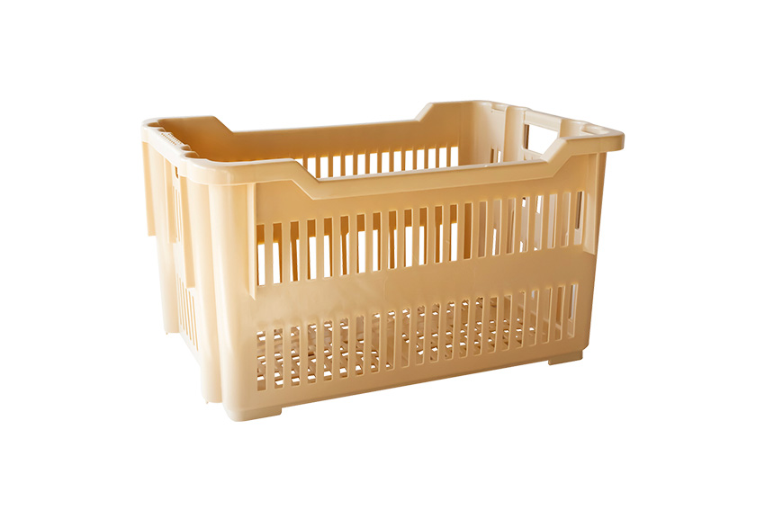 Nestable and stackable crate 43l - 565x380x320mm - perforated sides and bottom - 2 open handles 