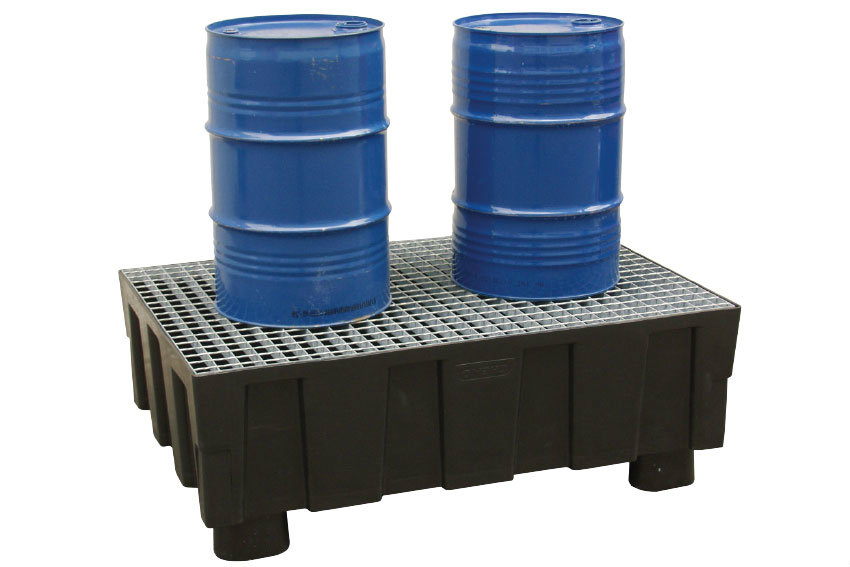 Euro-pe 250l retention bin - on feet - with galvanised grid 