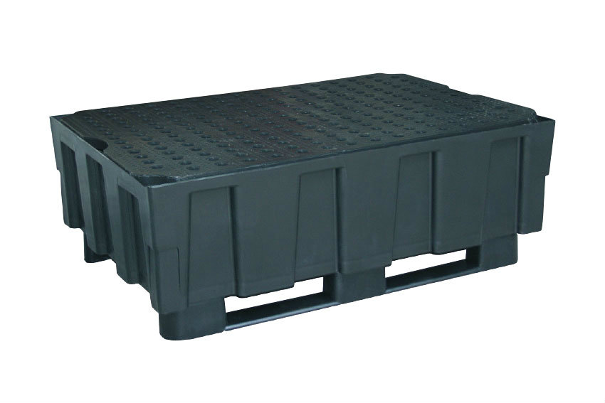 Euro-pe 250l retention bin - 2 skids - with pe grid 