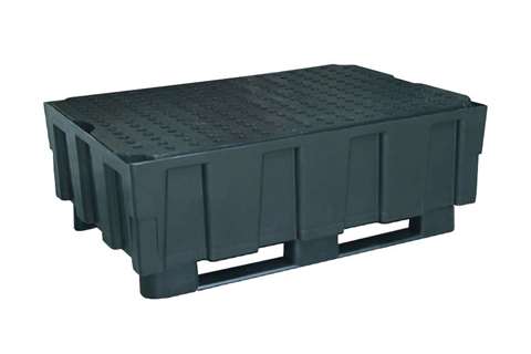 Euro-pe 250l retention bin - 2 skids - with pe grid