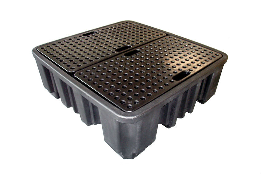 Spillpallet for 4 drums - 485l - black - with grid - not for DE/AT 