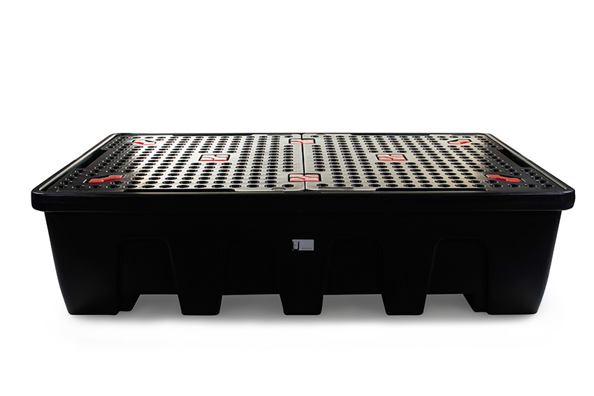 Spillpallet for 2 ibcs - 1200l - yellow - with grid - nestable 