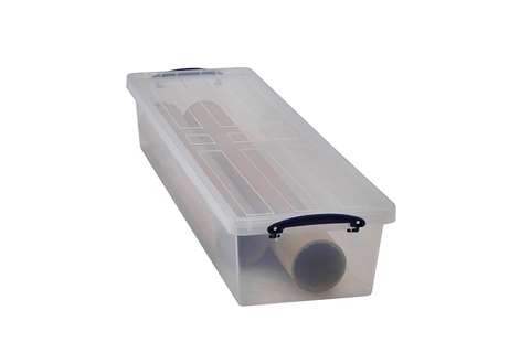 Boîte transparente emboîtable renforcée 25,5l empilable sur le couvercle inclus  875x270x160mm