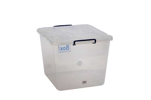 Boîte renforcée transparente emboîtable 60l empilable sur couvercle à charnière - 510x460x385mm