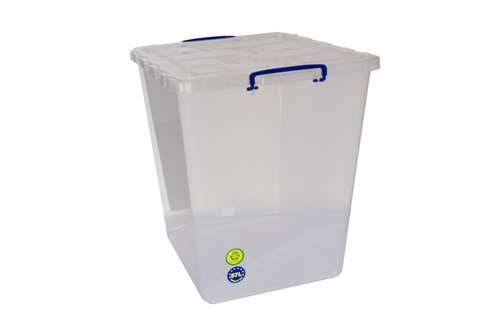 Boîte renforcée transparente emboîtable 87l empilable sur couvercle à charnière - 510x455x548mm