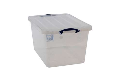 Boîte renforcée transparente emboîtable 96l empilable sur le couvercle inclus - 715x495x400mm