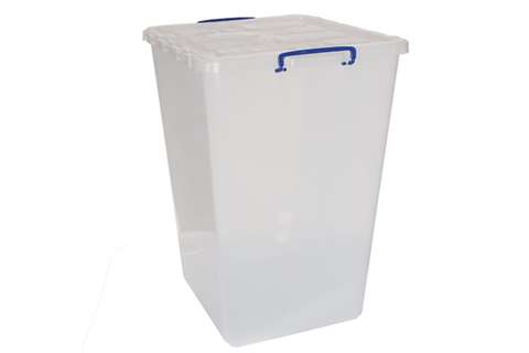 Boîte renforcée transparente emboîtable 106l empilable sur couvercle à charnière - 510x455x680mm
