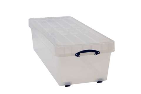 Boîte renforcée transparente emboîtable 134l sur roues empilable sur le couvercle - 1205x505x360mm