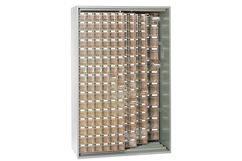 Metal wall cabinet incl. 398 pcs Storage 7000 tilt bins - 1250x600x1950mm 