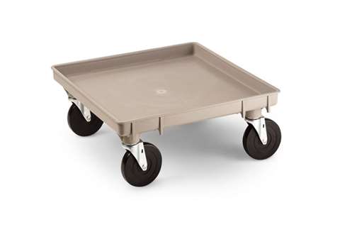 Transport undercarriage for dishwash racks - 4 PP zwivel castors - PP frame - galvanized steel forks