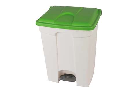 Rectangular step-on waste bin 70l - white body+coloured lid - 670x410x490mm