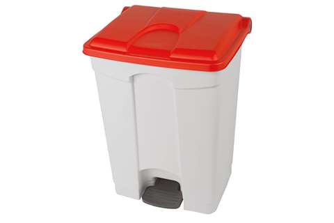 Rectangular step-on waste bin 70l - white body+coloured lid - 670x410x490mm