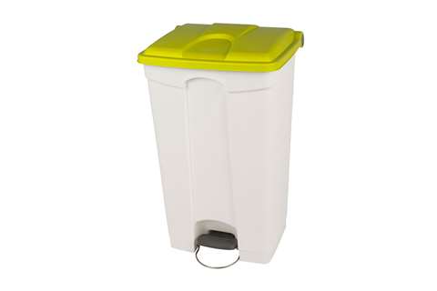 Rectangular step-on waste bin 90l - white body + coloured lid 500x412x820mm