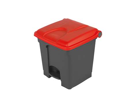 Rectangular step-on waste bin 30l - grey body+coloured lid 430x390x410mm