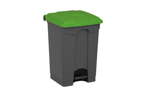 Rectangular step-on waste bin 45l - grey body + coloured lid 600x390x410mm