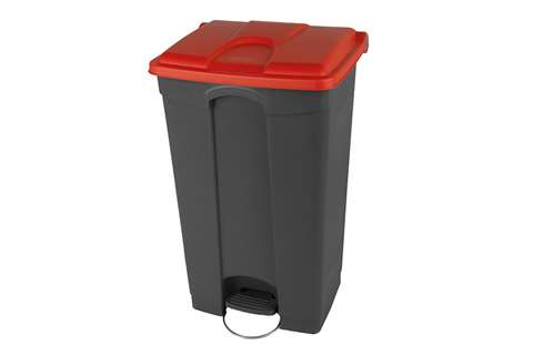 Rectangular step-on waste bin 90l - grey body + coloured lid 500x412x820mm