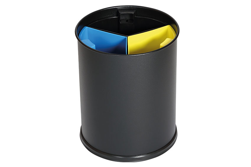 Corbeille ronde 13l - 3 compartements - insert noir/jaune/bleu 3,3l 
